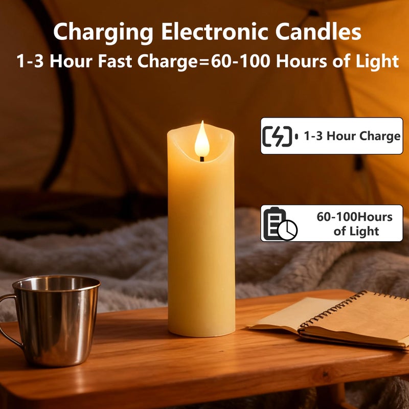 Guluto Rechargeable Flameless Candles, Flickering Battery Operated LED Candles, Ivory Real Wax Candle with Remote and Timer, 3D Wick Pillar Candle for Home Fireplace, Party Decoration 2" x 7" - Image 4