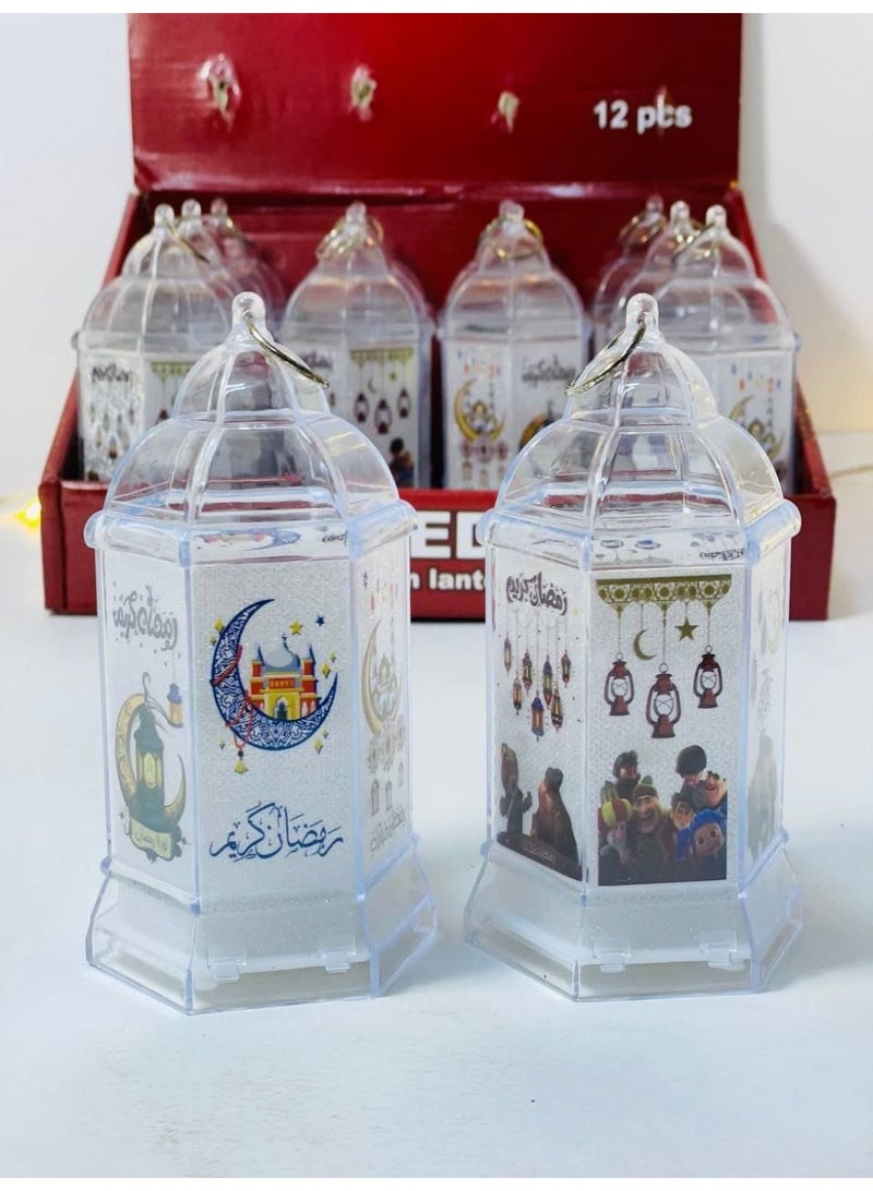 Ramadan Acrylic Lantern Set, LED Lantern Stand with Ramadan-themed designs, with LED lights, battery operated. Size: 13 cm - Image 3