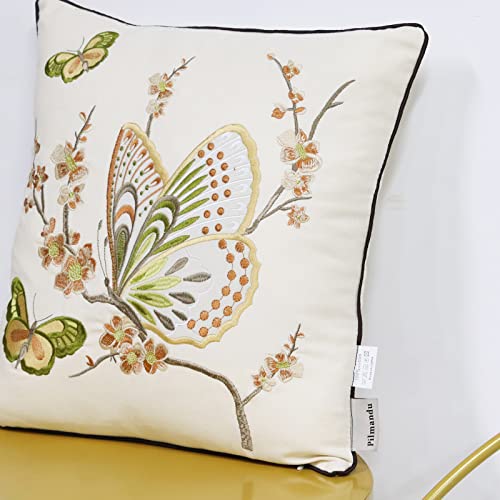 Pilmandu Set of 2 Embroidered Decorative Throw Pillow Covers Couch Square Pillowcases Cushion for Bedroom Sofa Farmhouse Decor 18x18 Inch (Brown Butterfly) - Image 4
