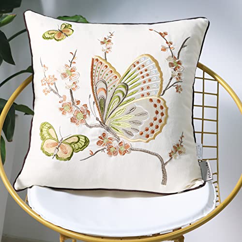 Pilmandu Set of 2 Embroidered Decorative Throw Pillow Covers Couch Square Pillowcases Cushion for Bedroom Sofa Farmhouse Decor 18x18 Inch (Brown Butterfly) - Image 2