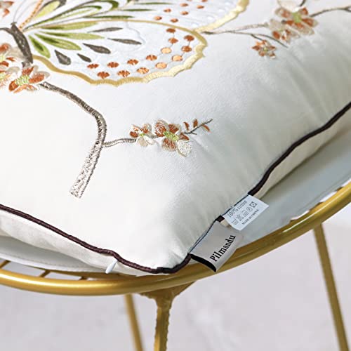 Pilmandu Set of 2 Embroidered Decorative Throw Pillow Covers Couch Square Pillowcases Cushion for Bedroom Sofa Farmhouse Decor 18x18 Inch (Brown Butterfly) - Image 5