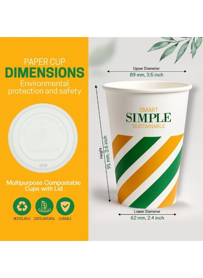 EcoEdge 10 Oz Disposable Single Use Printed Paper Cups with Lid (Pack of 50) | For Hot and Iced Beverages | Versatile, Stackable, Sustainable, | Plastic Free Multipurpose Cups | 100% Biodegradable - Image 4