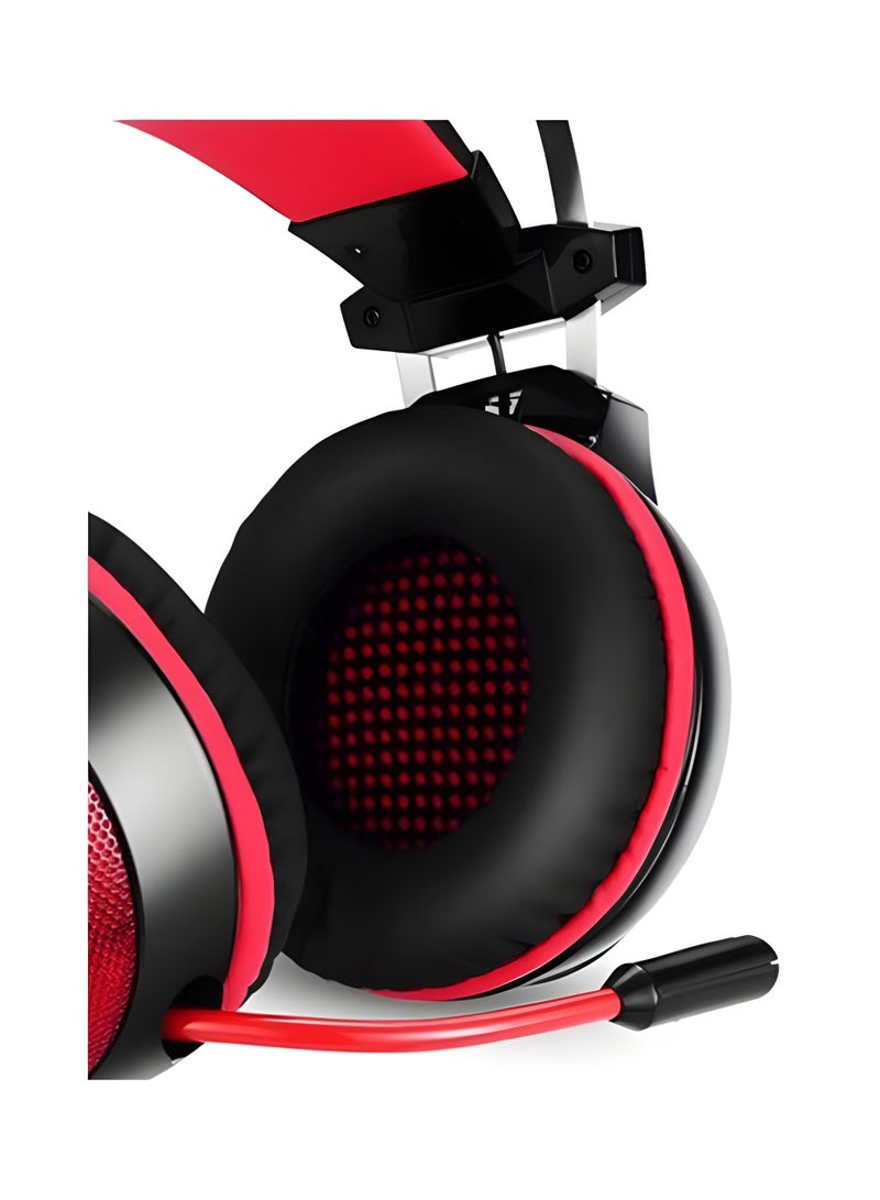 KOTION EACH GS 500 Wired Gaming Headset with 50mm Drivers - 360° Noise Cancelling Microphone - LED Light - 3.5mm + USB Connection - Powerful and Clear Sound - Red - Image 2