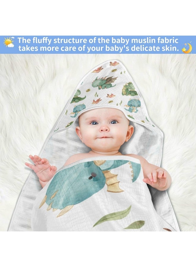 Kigai Cute Dragon Muslin Hooded Baby Towel Ultra Soft and Absorbent Bath Towel for Boy Girl Cotton Baby Bathrobe Blanket for Newborn Infant Toddler, 30x30 Inch - Image 5