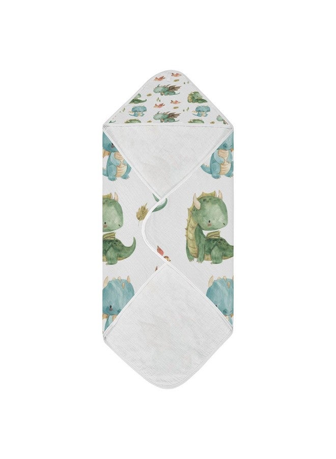Kigai Cute Dragon Muslin Hooded Baby Towel Ultra Soft and Absorbent Bath Towel for Boy Girl Cotton Baby Bathrobe Blanket for Newborn Infant Toddler, 30x30 Inch - Image 2
