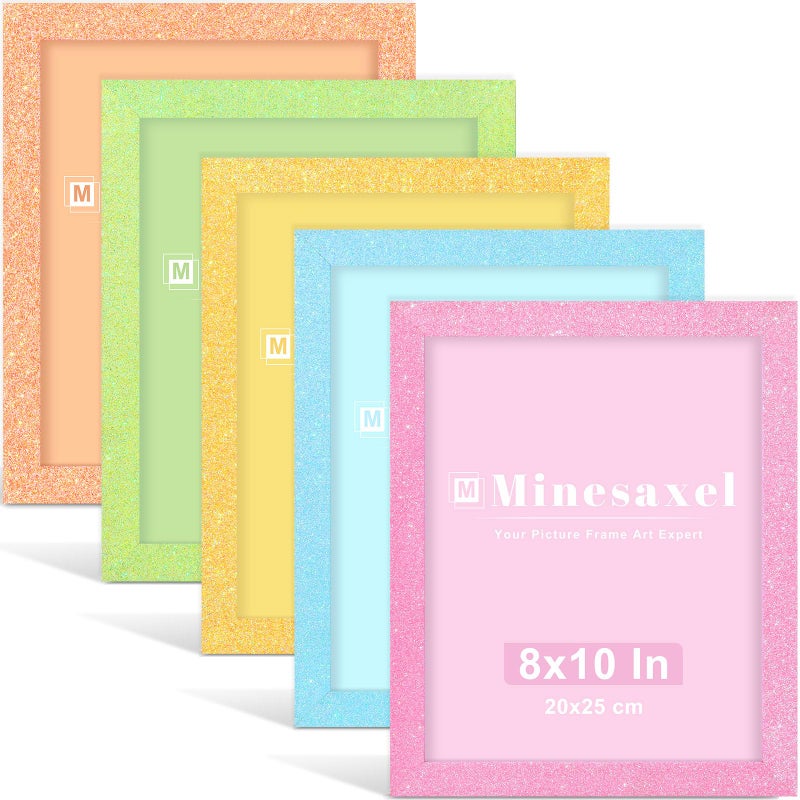 Minesaxel 8x10 Colorful Picture Frame Set of 5, Wall Gallery 8 x 10 Glitter Photo Frames, Sparkle Cute Fun Artwork Frame for Wall or Tabletop - Image 1