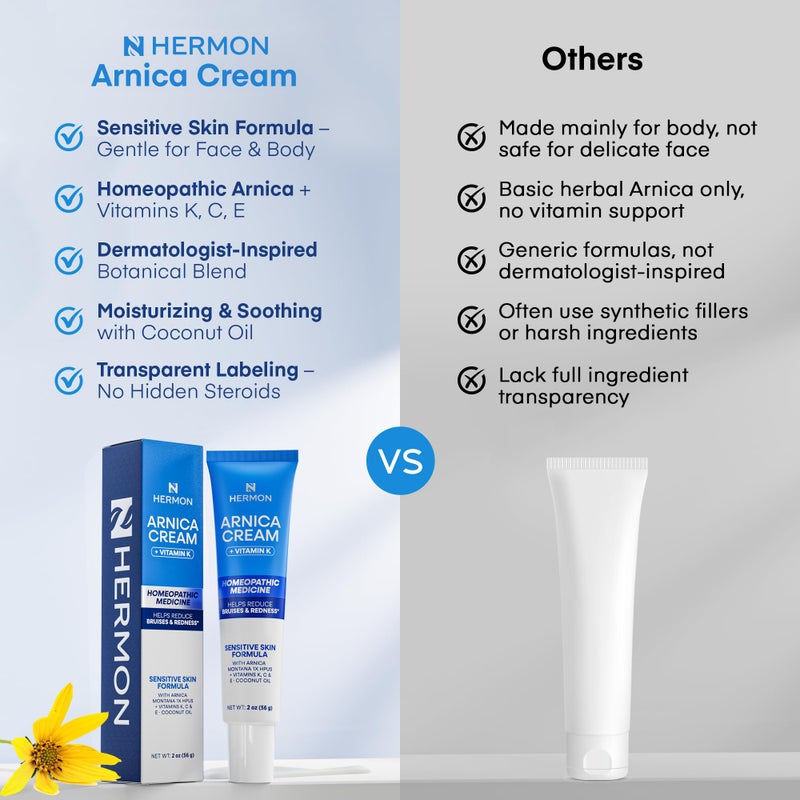 Hermon Arnica Bruise Cream with Vitamin K: Sensitive Skin & Face Formula for Bruising, Swelling & Thin Skin â€“ Extra Strength Arnica Montana Hydrating Moisturizer 2 Oz - Image 5