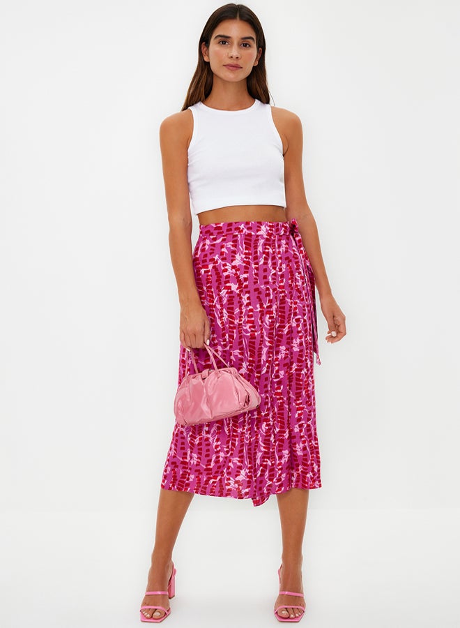 trendyol Purple Patterned Double Breasted Viscose Fabric Midi Length Woven Skirt  - Image 1