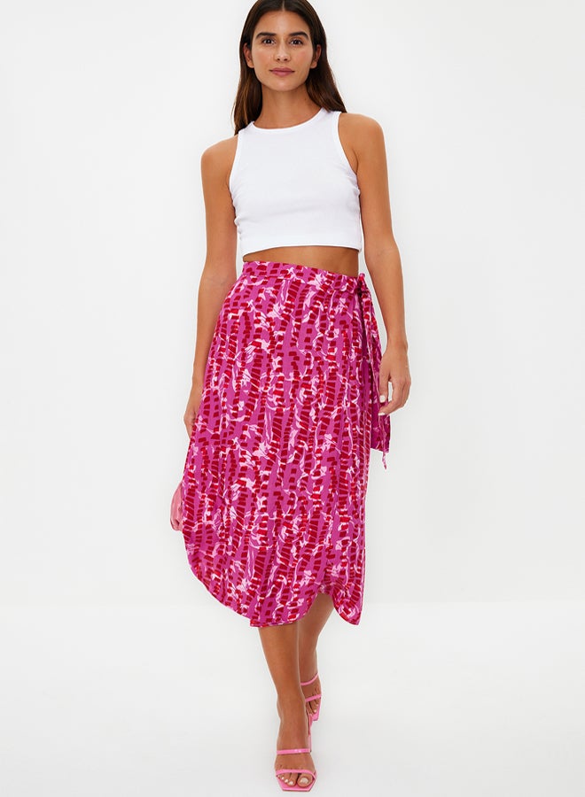 trendyol Purple Patterned Double Breasted Viscose Fabric Midi Length Woven Skirt  - Image 2