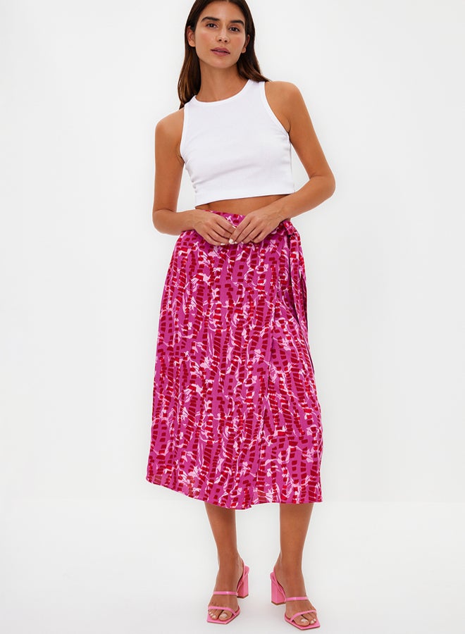 trendyol Purple Patterned Double Breasted Viscose Fabric Midi Length Woven Skirt  - Image 3