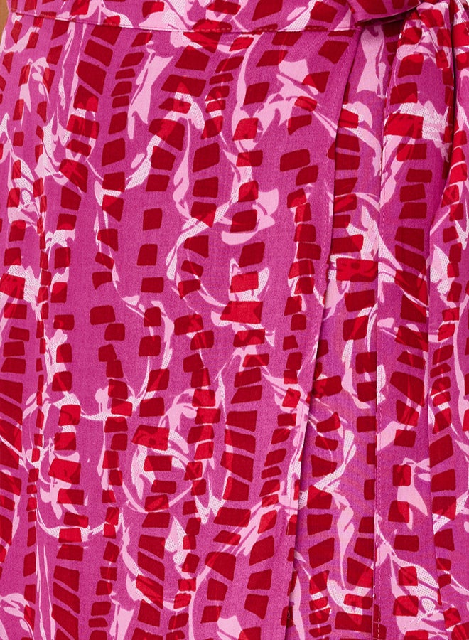 trendyol Purple Patterned Double Breasted Viscose Fabric Midi Length Woven Skirt  - Image 5