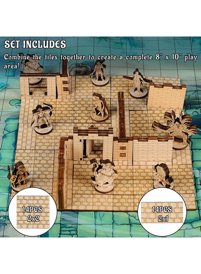 سي زد واي واي بلاط أرضيات مربع من حجر الزنزانة (مجموعة مكونة من 24 قطعة) من التضاريس الخشبية المقطوعة بالليزر 1 شبكة مثالية لـ D&D Dungeons & Dragons Pathfinder وغيرها من ألعاب تقمص الأدوار على الطاولة - Image 3