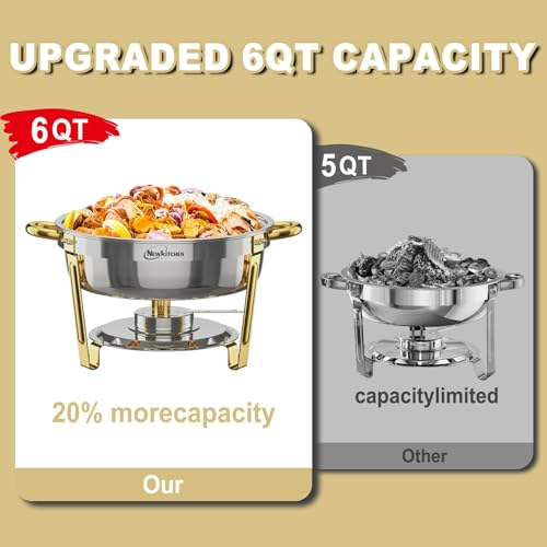 NEWKITCHEN Chafing Dishes for Buffet 4 Pack, 6QT Round Chafing Dishes for Buffet [Elegant Gold and Silver Colors] Stainless Steel Chafing Dish Buffet Set for Any Party - Image 2