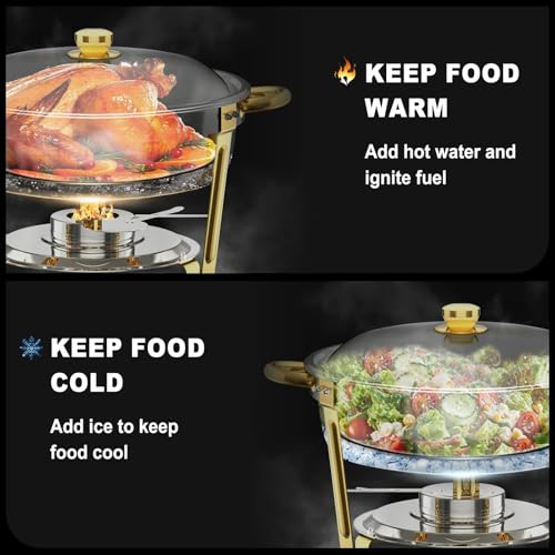 NEWKITCHEN Chafing Dishes for Buffet 4 Pack, 6QT Round Chafing Dishes for Buffet [Elegant Gold and Silver Colors] Stainless Steel Chafing Dish Buffet Set for Any Party - Image 3