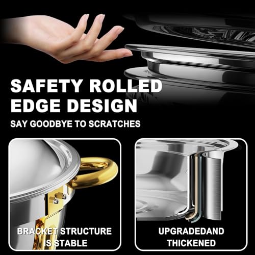 NEWKITCHEN Chafing Dishes for Buffet 4 Pack, 6QT Round Chafing Dishes for Buffet [Elegant Gold and Silver Colors] Stainless Steel Chafing Dish Buffet Set for Any Party - Image 4
