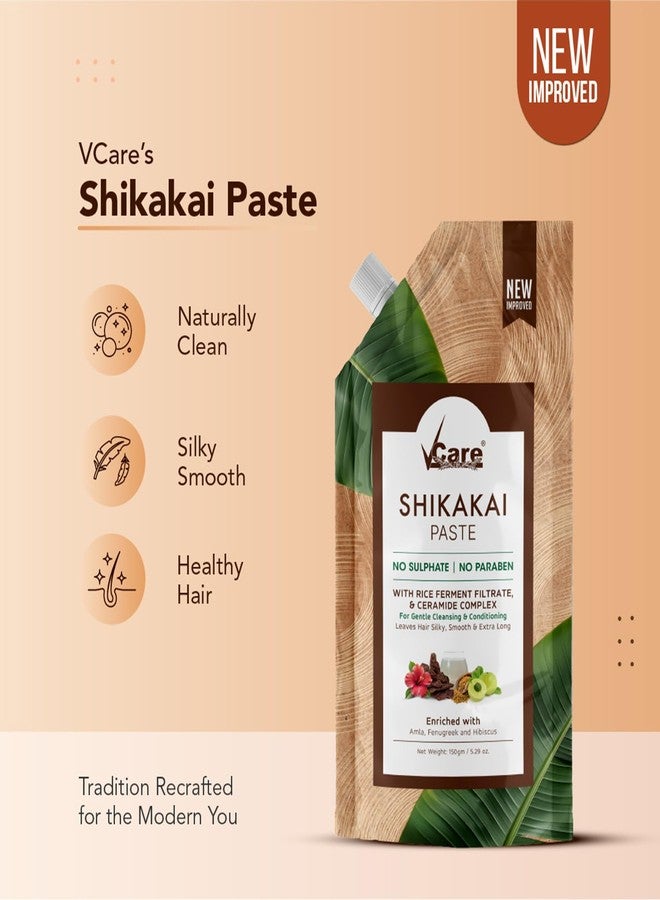 VCare Shikakai Hair Wash Paste-150g with New Improved Rice Ferment Filtrate & Ceramide Complex | Amla, Fenugreek, Hibiscus | Gentle Cleansing & Conditioning | Smooth, Silky, Long Hair Care (pack of 3) - Image 2