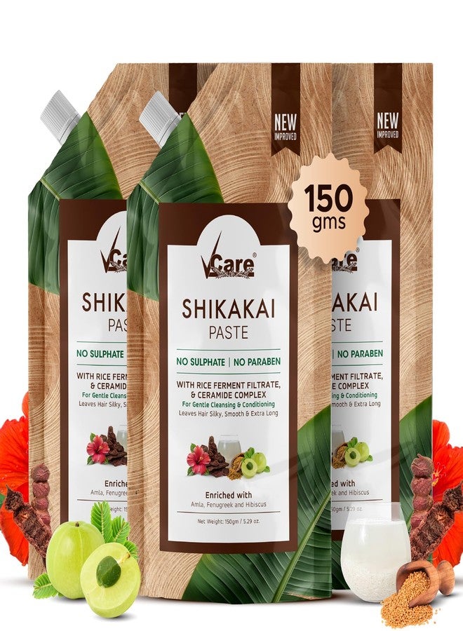 VCare Shikakai Hair Wash Paste-150g with New Improved Rice Ferment Filtrate & Ceramide Complex | Amla, Fenugreek, Hibiscus | Gentle Cleansing & Conditioning | Smooth, Silky, Long Hair Care (pack of 3) - Image 1