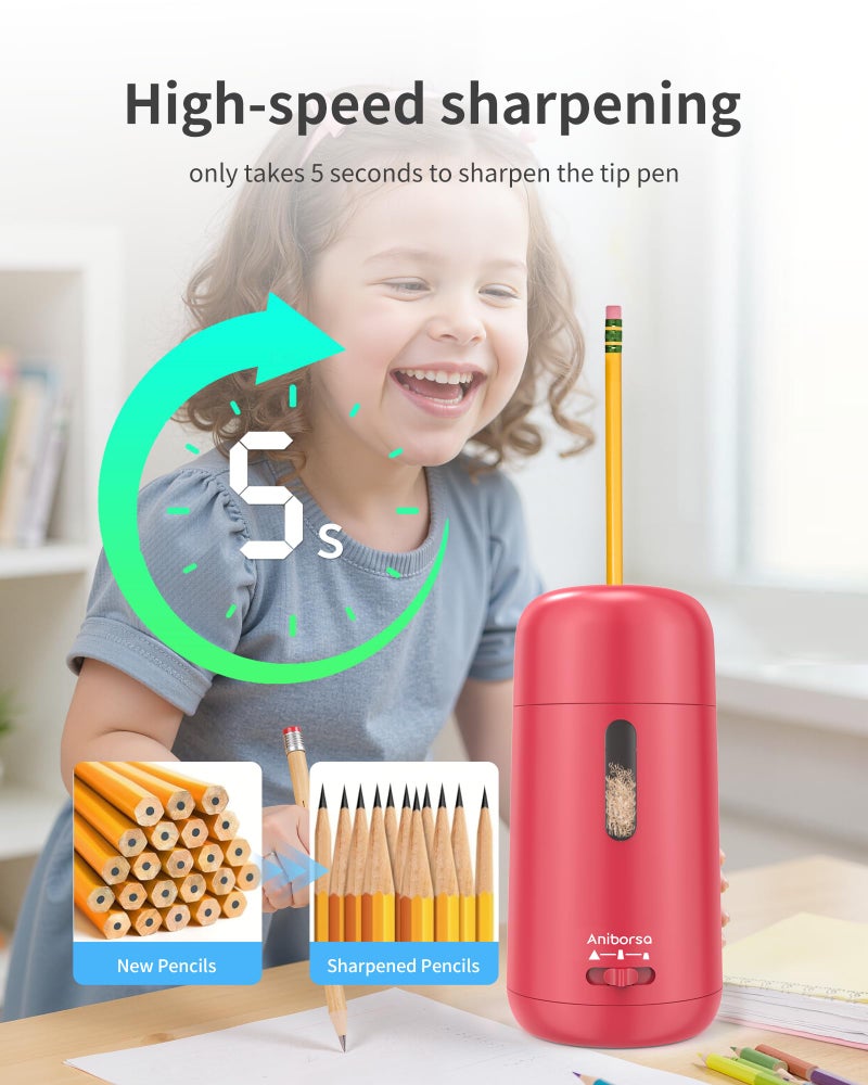 Aniborsa Automatic Electric Pencil Sharpener - Auto Feed, Auto Stop & Auto Eject, Rechargeable for Classroom, Home, School, Office, Rose Red - Image 4