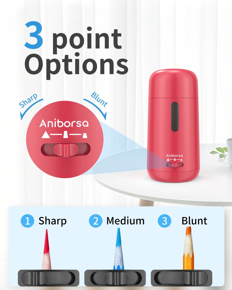 Aniborsa Automatic Electric Pencil Sharpener - Auto Feed, Auto Stop & Auto Eject, Rechargeable for Classroom, Home, School, Office, Rose Red - Image 5