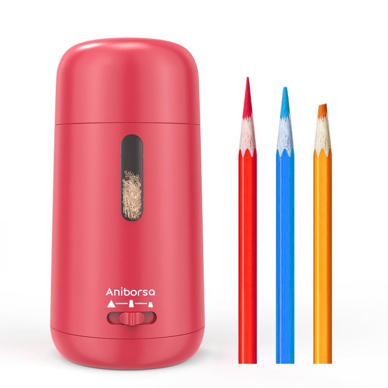 Aniborsa Automatic Electric Pencil Sharpener - Auto Feed, Auto Stop & Auto Eject, Rechargeable for Classroom, Home, School, Office, Rose Red - Image 1