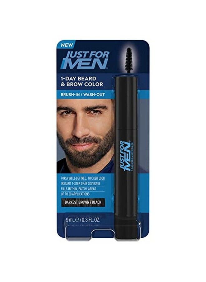 Just For Men لون مؤقت للحية والحواجب لمدة يوم واحد لإضفاء مظهر أكثر اكتمالاً وتحديدًا، حتى 30 تطبيقًا، بني/أسود داكن  - Image 1