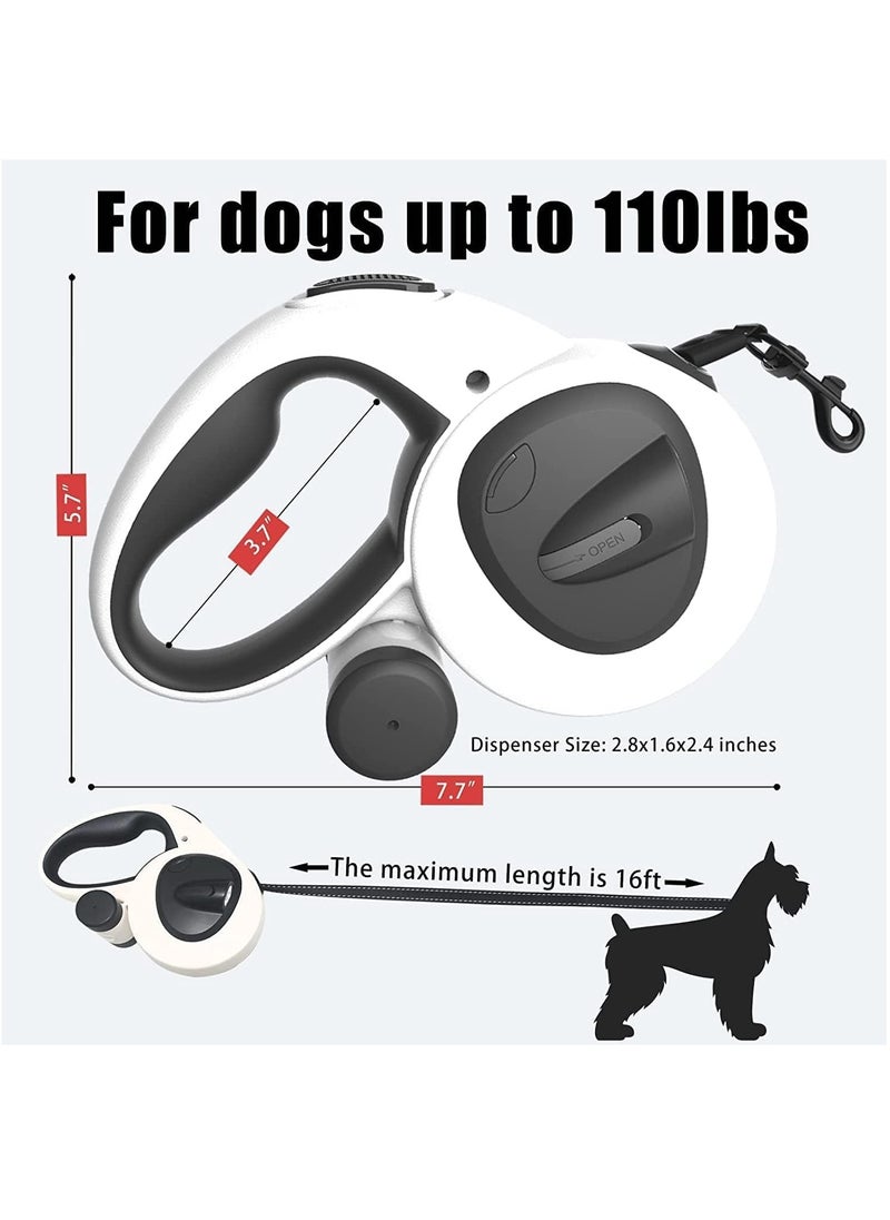 Retractable Dog Leash with LED Flashlight 16FT Heavy Duty Leash with Chew Proof Cable for Large Medium Small Dog up to 110lbs Anti-Slip Soft Handle 360° Tangle-Free