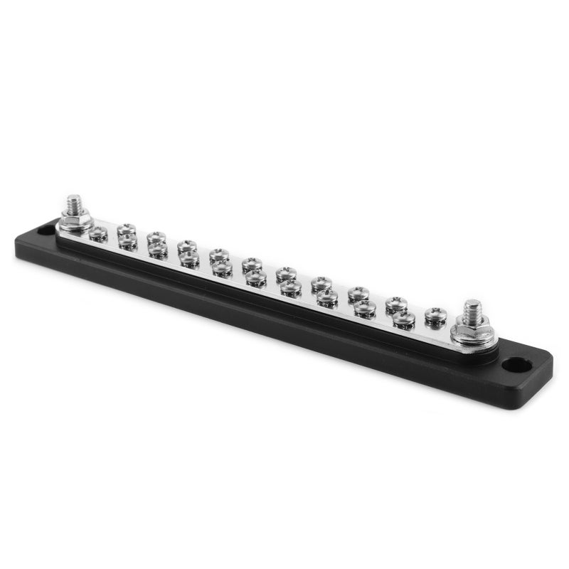 High Current Bus Bar: 20 Position Dual Row, Flame-Retardant Plastic Base - Tinned Brass For Excellent Conductivity, 2pcs 1/4in-20 Studs + 20pcs #8-32 SS Terminals For Trucks RVs Vehicles - Image 5