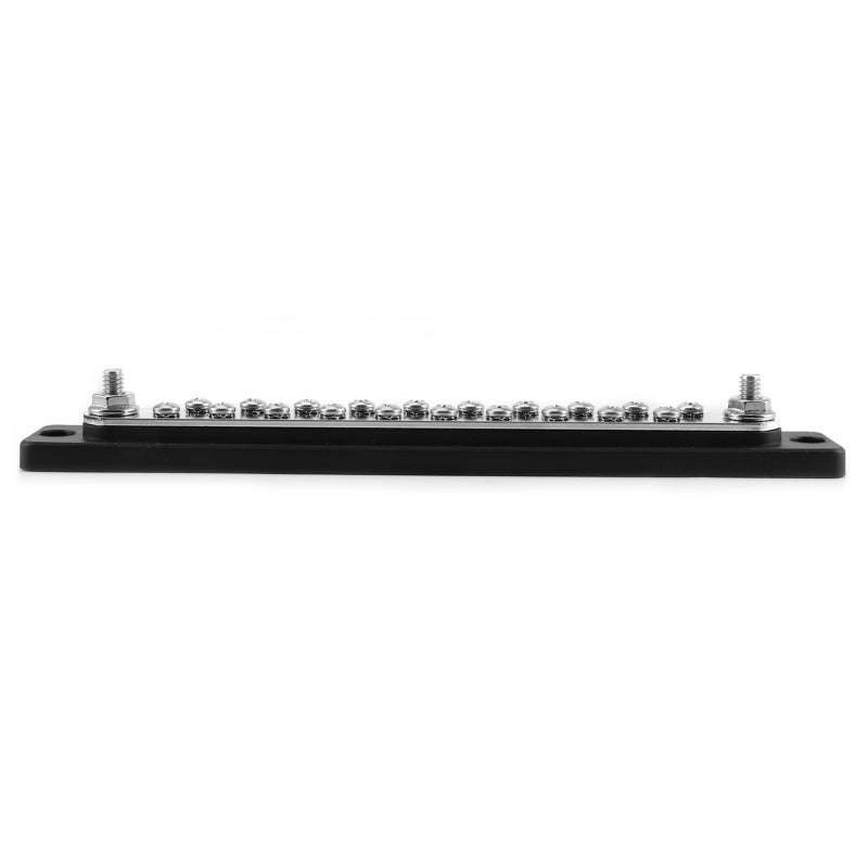 High Current Bus Bar: 20 Position Dual Row, Flame-Retardant Plastic Base - Tinned Brass For Excellent Conductivity, 2pcs 1/4in-20 Studs + 20pcs #8-32 SS Terminals For Trucks RVs Vehicles - Image 3