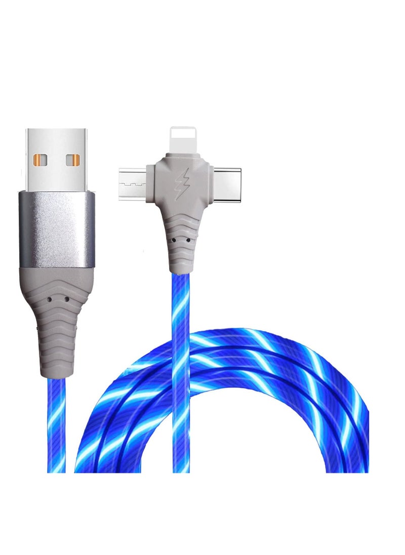 3 in 1 Charging Cable, Multi Charging Cable LED Flowing Light Up Charger Cable, 3.0 Fast Phone Charger Data Transfer, Durable TPE Charging Cord, for iPhone, Type C and Micro USB Blue 6.6ft - Image 1