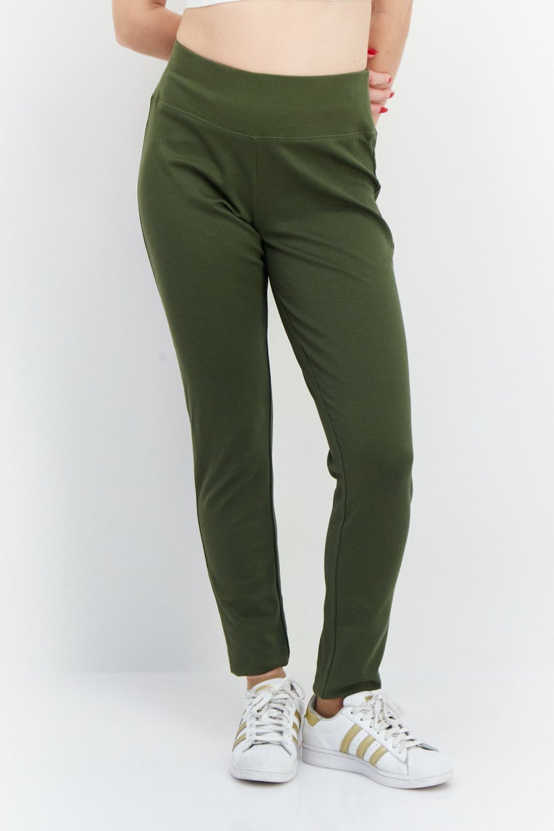 INC Women Skinny Fit Plain Pull On Pants, Green  - Image 1