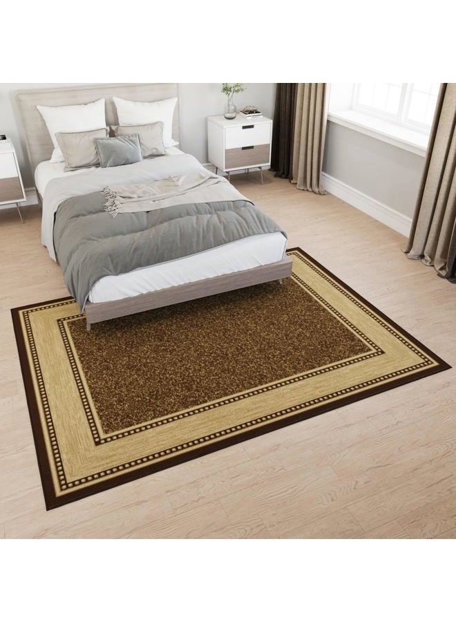 Ottomanson 5' x 6'6" Rugs for Living Room Border Area Rug for Bedroom - Non Slip Durable Large Floor Carpet for High Traffic Areas - Indoor Rug for Dining Room Kitchen Kids Playroom, Brown - Image 3