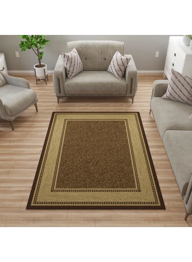 Ottomanson 5' x 6'6" Rugs for Living Room Border Area Rug for Bedroom - Non Slip Durable Large Floor Carpet for High Traffic Areas - Indoor Rug for Dining Room Kitchen Kids Playroom, Brown - Image 1