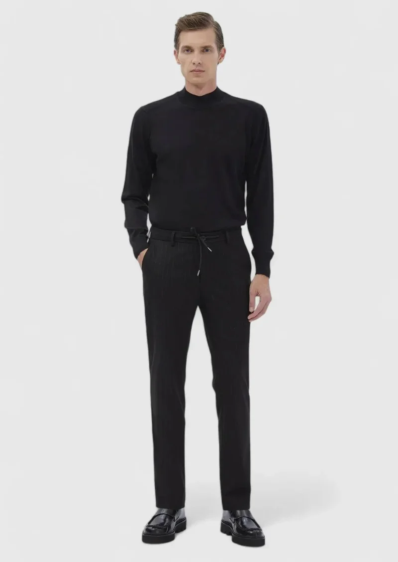 RAMSEY Black Weaving Jogging Fit Casual 100% Cotton Trousers