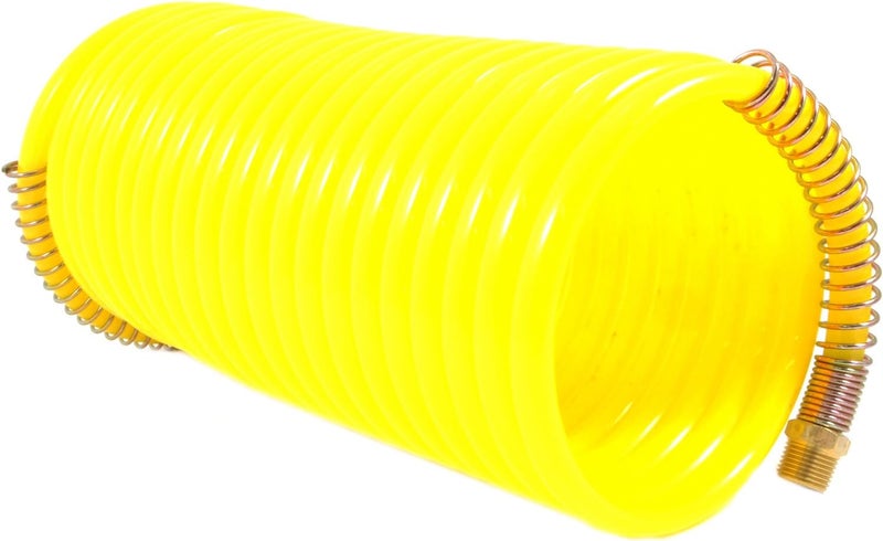 Forney خرطوم هواء متراجع من النايلون الأصفر Forney 75425 مع تركيبات ذكر NPT مقاس 3/8 بوصة ونهاية دوارة 3/8 بوصة بطول 25 قدم 300 PSI - Image 2