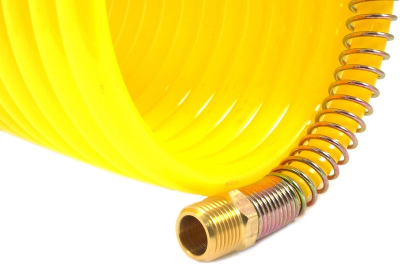 Forney خرطوم هواء متراجع من النايلون الأصفر Forney 75425 مع تركيبات ذكر NPT مقاس 3/8 بوصة ونهاية دوارة 3/8 بوصة بطول 25 قدم 300 PSI - Image 3