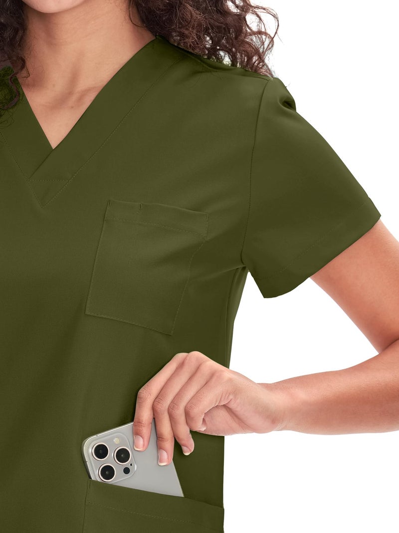 COZYFIT Scrubs for Women Set Medical Uniform - V-Neck Top & Straight Leg Pants with 9 Pockets, Unisex Workwear COZY SCRUBS, Olive Green, M - Image 4