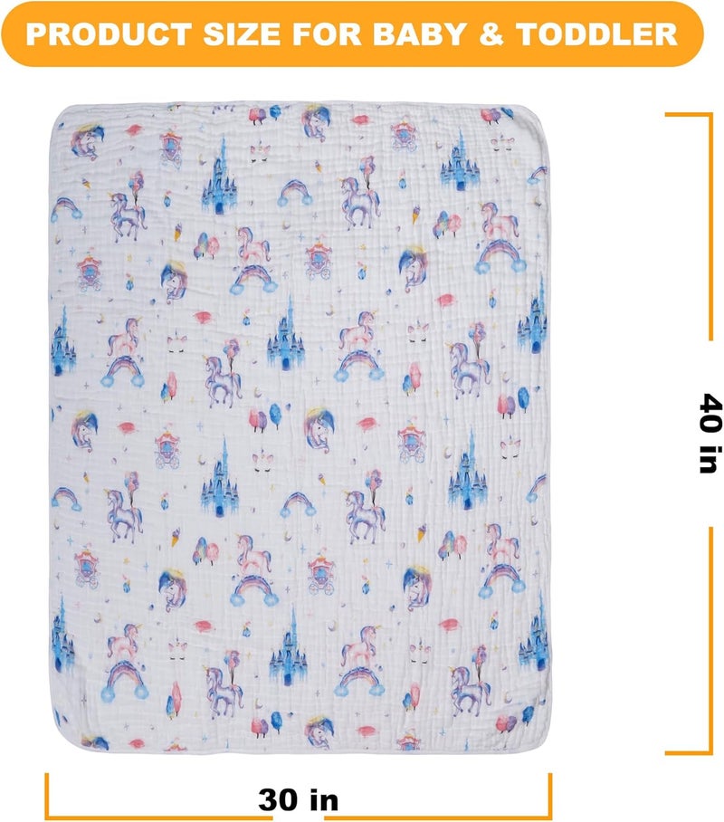 ZPECC Muslin Baby Blanket Thicker 30x40 Organic Cotton Newborn Receiving Quilt Hypoallergenic for Baby Essentials Swaddle Crib Stroller Unicorn - Image 2