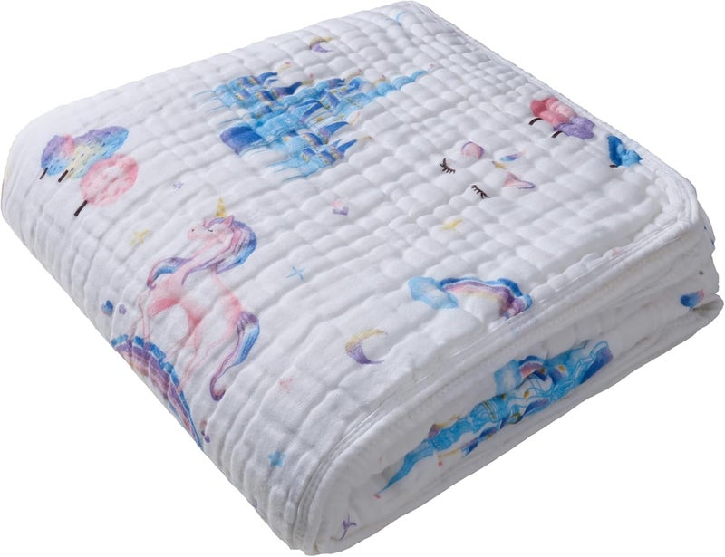 ZPECC Muslin Baby Blanket Thicker 30x40 Organic Cotton Newborn Receiving Quilt Hypoallergenic for Baby Essentials Swaddle Crib Stroller Unicorn - Image 1