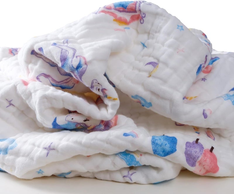 ZPECC Muslin Baby Blanket Thicker 30x40 Organic Cotton Newborn Receiving Quilt Hypoallergenic for Baby Essentials Swaddle Crib Stroller Unicorn - Image 5