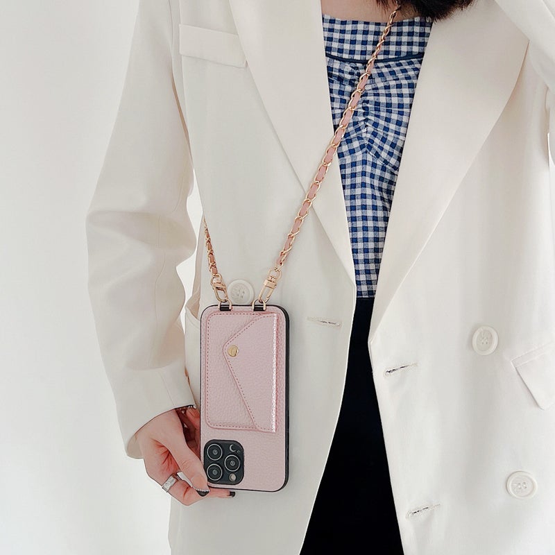 iPhone 12 Protective with Lanyard and Full Coverage and Card Holder in Pink with Lightweight Carry - Image 4