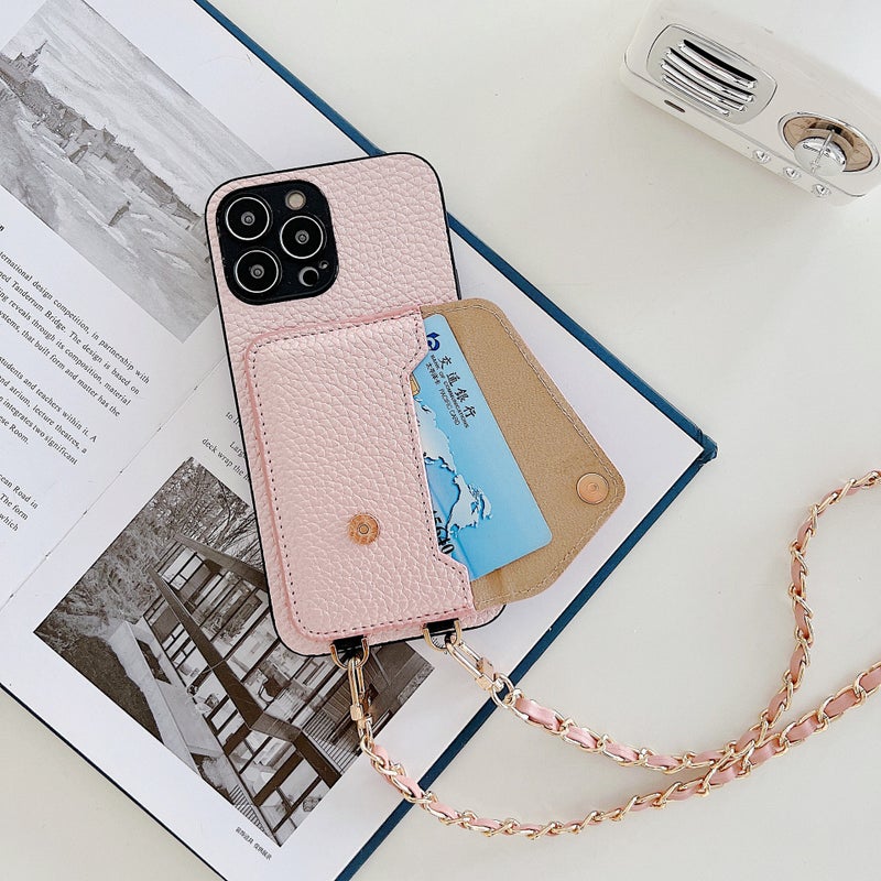 iPhone 12 Protective with Lanyard and Full Coverage and Card Holder in Pink with Lightweight Carry - Image 1