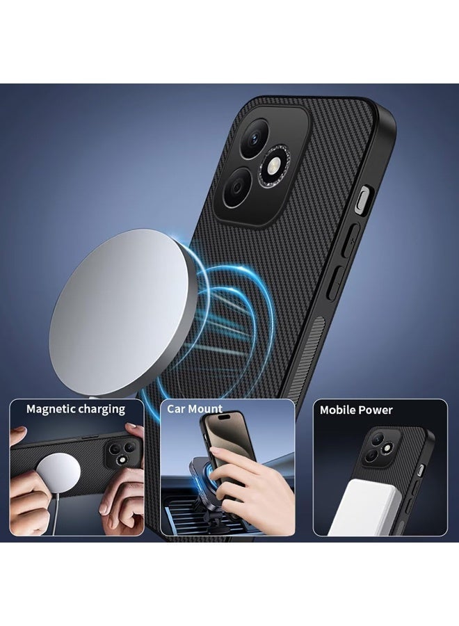 بارالونا جراب لهاتف Honor 600 Lite، غطاء من ألياف الكربون، خفيف الوزن للغاية وغير دهني، حلقة معدنية مدمجة للشحن المغناطيسي، غطاء نحيف مقاوم للصدمات - أسود - Image 4