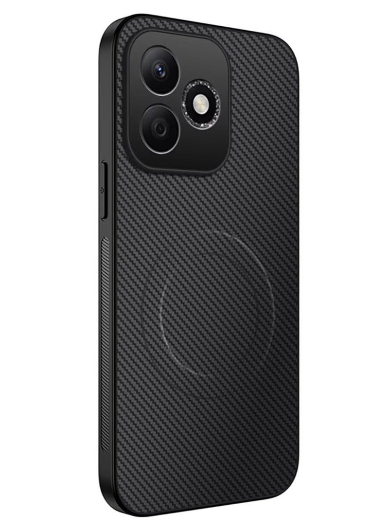 بارالونا جراب لهاتف Honor 600 Lite، غطاء من ألياف الكربون، خفيف الوزن للغاية وغير دهني، حلقة معدنية مدمجة للشحن المغناطيسي، غطاء نحيف مقاوم للصدمات - أسود - Image 1