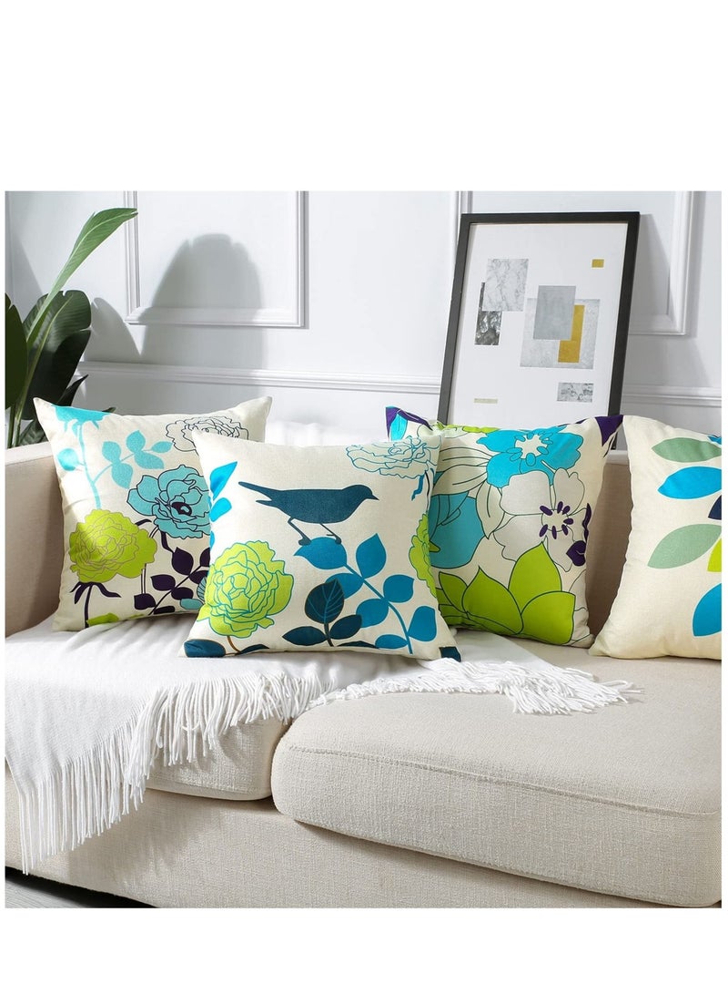Captaintech Set of 4 Decorative Cushion Covers 45x45cm, Blue Green Flowers and Birds Waterproof Throw Pillow Covers, Perfect to Outdoor Patio Garden Bench Living Room Sofa Farmhouse Decor - Image 2