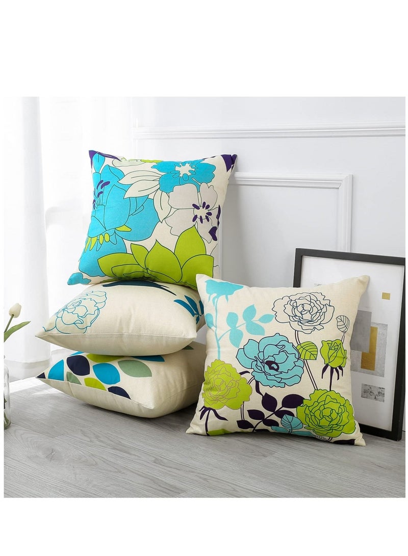 Captaintech Set of 4 Decorative Cushion Covers 45x45cm, Blue Green Flowers and Birds Waterproof Throw Pillow Covers, Perfect to Outdoor Patio Garden Bench Living Room Sofa Farmhouse Decor - Image 3