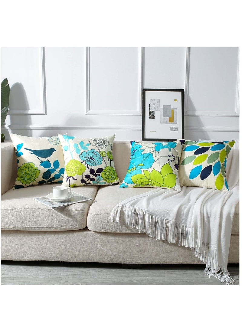 Captaintech Set of 4 Decorative Cushion Covers 45x45cm, Blue Green Flowers and Birds Waterproof Throw Pillow Covers, Perfect to Outdoor Patio Garden Bench Living Room Sofa Farmhouse Decor - Image 4