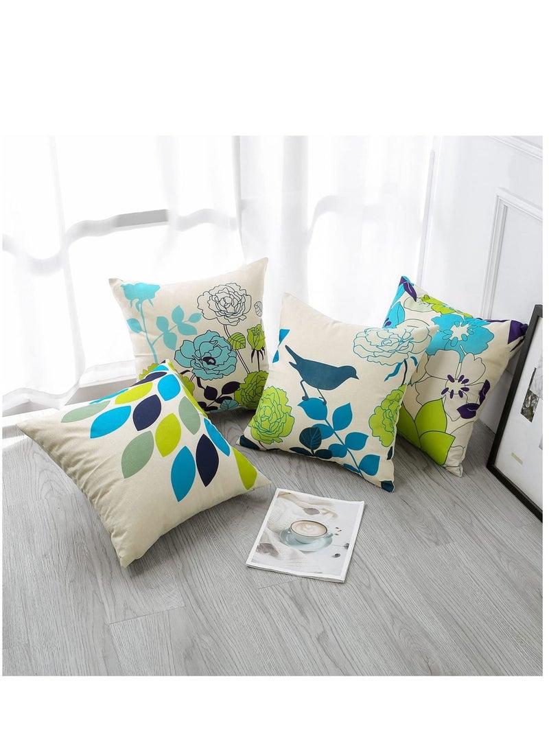 Captaintech Set of 4 Decorative Cushion Covers 45x45cm, Blue Green Flowers and Birds Waterproof Throw Pillow Covers, Perfect to Outdoor Patio Garden Bench Living Room Sofa Farmhouse Decor - Image 5