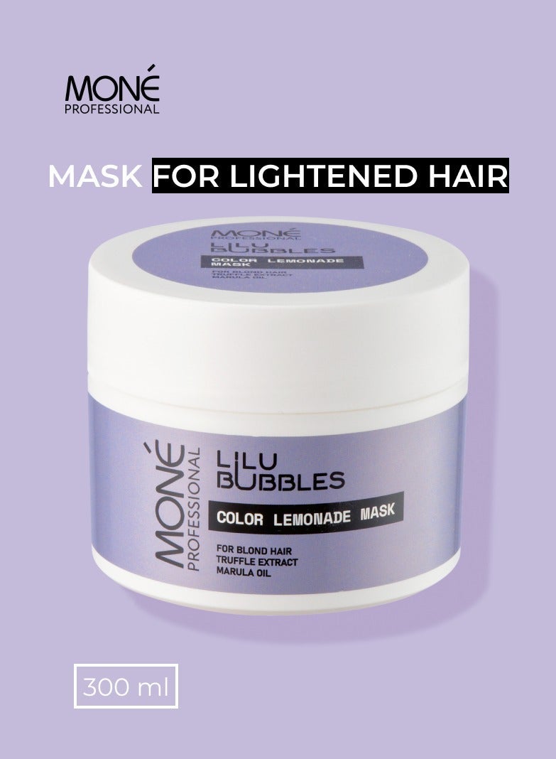 MONE Professional Lilu Bubbles Color Lemonade Mask - For Bleached Hair (not purple, not silver), Marula Oil Deeply Hydrates And Protects From External Factors, Truffle Extract And Keratin Are Rich In Amino Acids, Proteins, And Minerals That Restore Hair Structure And Revive Color Vibrancy, 300ml - Image 1