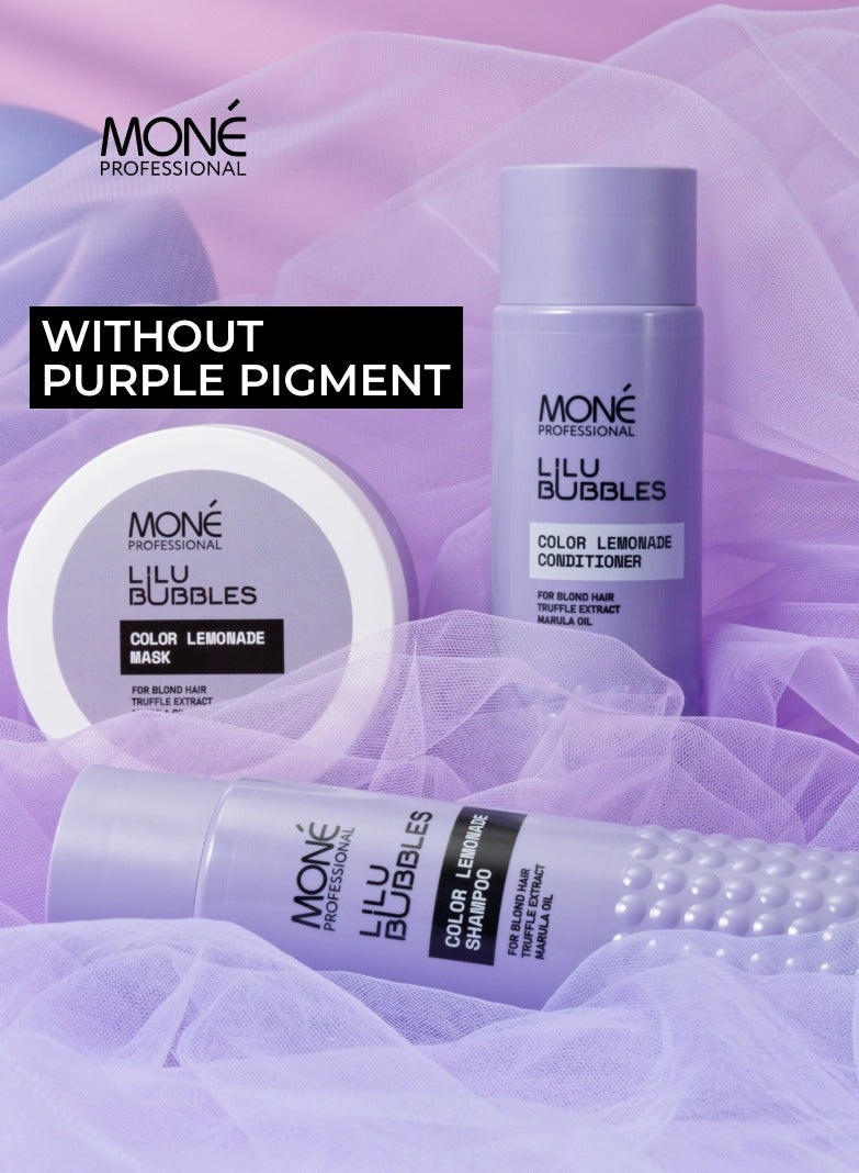 MONE Professional Lilu Bubbles Color Lemonade Mask - For Bleached Hair (not purple, not silver), Marula Oil Deeply Hydrates And Protects From External Factors, Truffle Extract And Keratin Are Rich In Amino Acids, Proteins, And Minerals That Restore Hair Structure And Revive Color Vibrancy, 300ml - Image 2