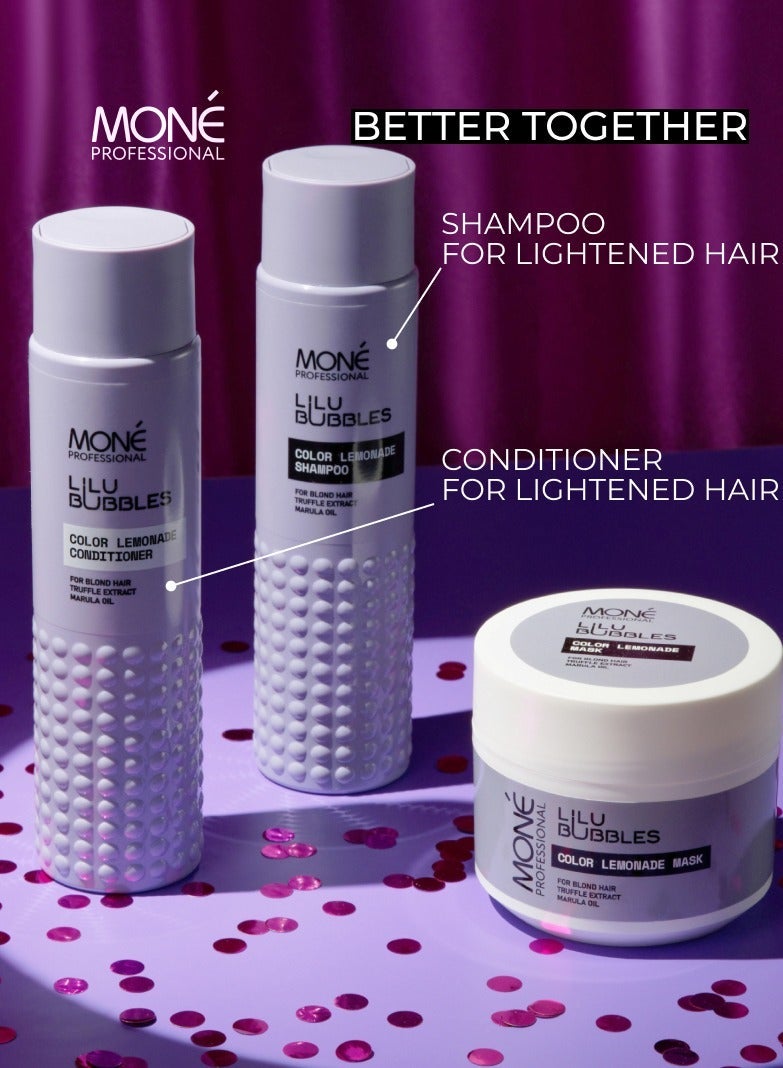 MONE Professional Lilu Bubbles Color Lemonade Mask - For Bleached Hair (not purple, not silver), Marula Oil Deeply Hydrates And Protects From External Factors, Truffle Extract And Keratin Are Rich In Amino Acids, Proteins, And Minerals That Restore Hair Structure And Revive Color Vibrancy, 300ml - Image 3
